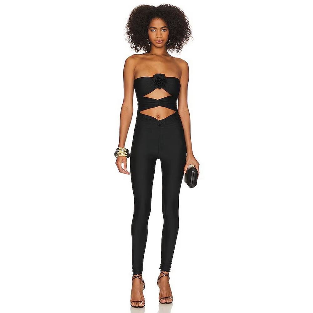 Ronny Kobo Amir Rosette Nylon Straplessโ Jumpsuit Black Size Large